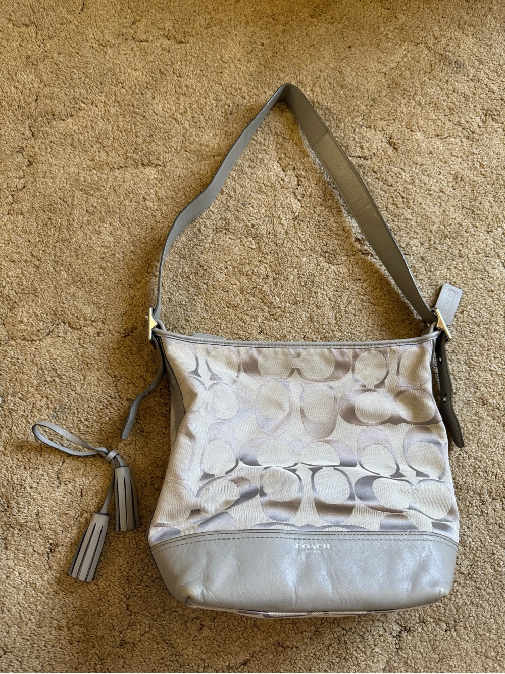 Coach Gray Signature Crossbody Hobo Bag - Picture 1 of 9
